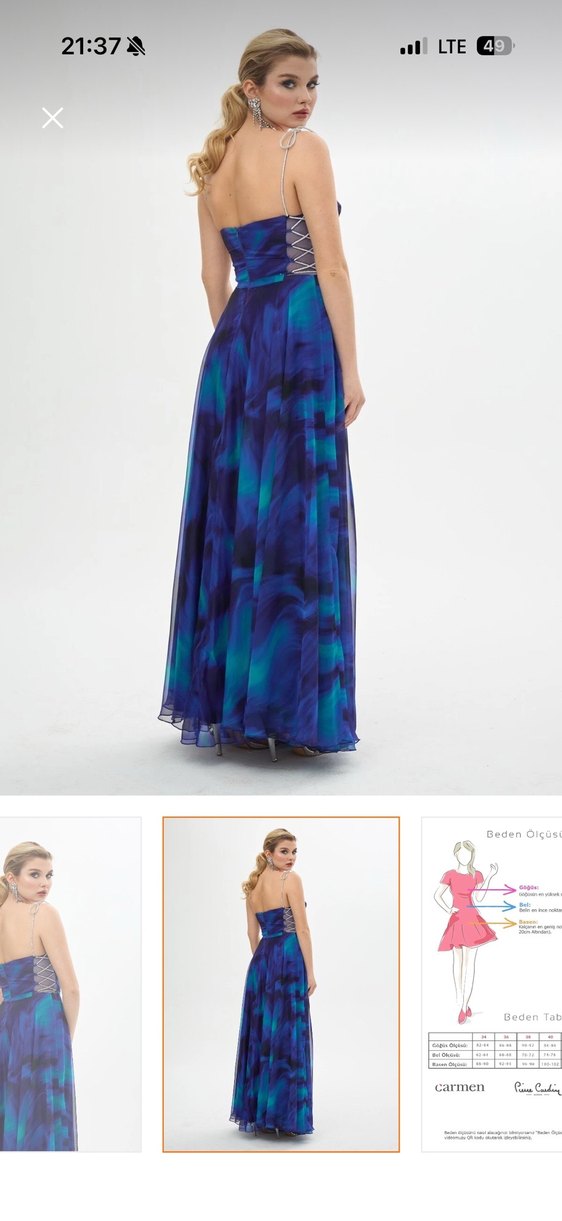 Kadın Mavi Uzun Drapeli Straplez Abiye Elbise - Görsel 4