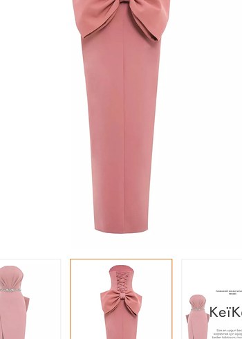 Pudra Pembe Uzun Drapeli Straplez Kalem Elbise - Görsel 2