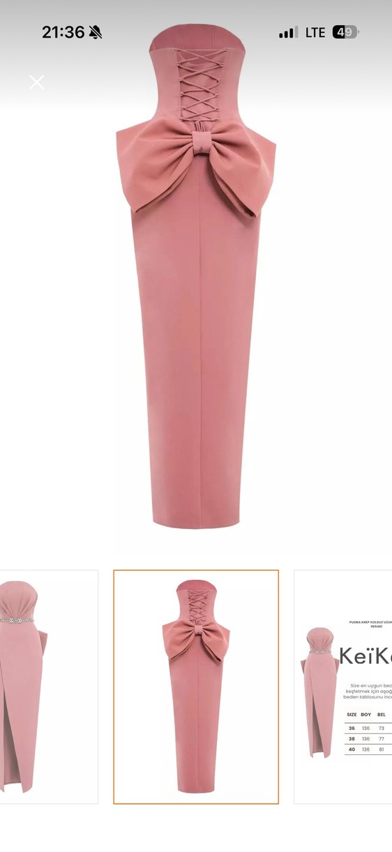 Pudra Pembe Uzun Drapeli Straplez Kalem Elbise - Görsel 2