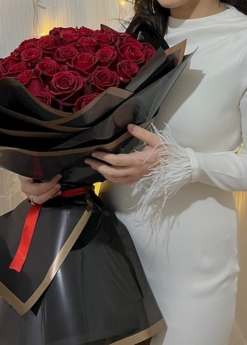 Uzun Kollu, Kürk Detaylı Beyaz Düğün Elbisesi - Görsel 2