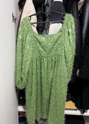 Parlak Yeşil pullu Midi Elbise - Görsel 3
