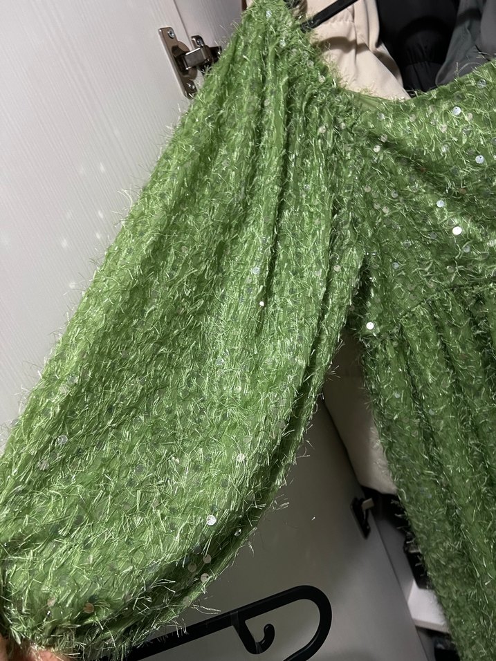 Parlak Yeşil pullu Midi Elbise - Görsel 4