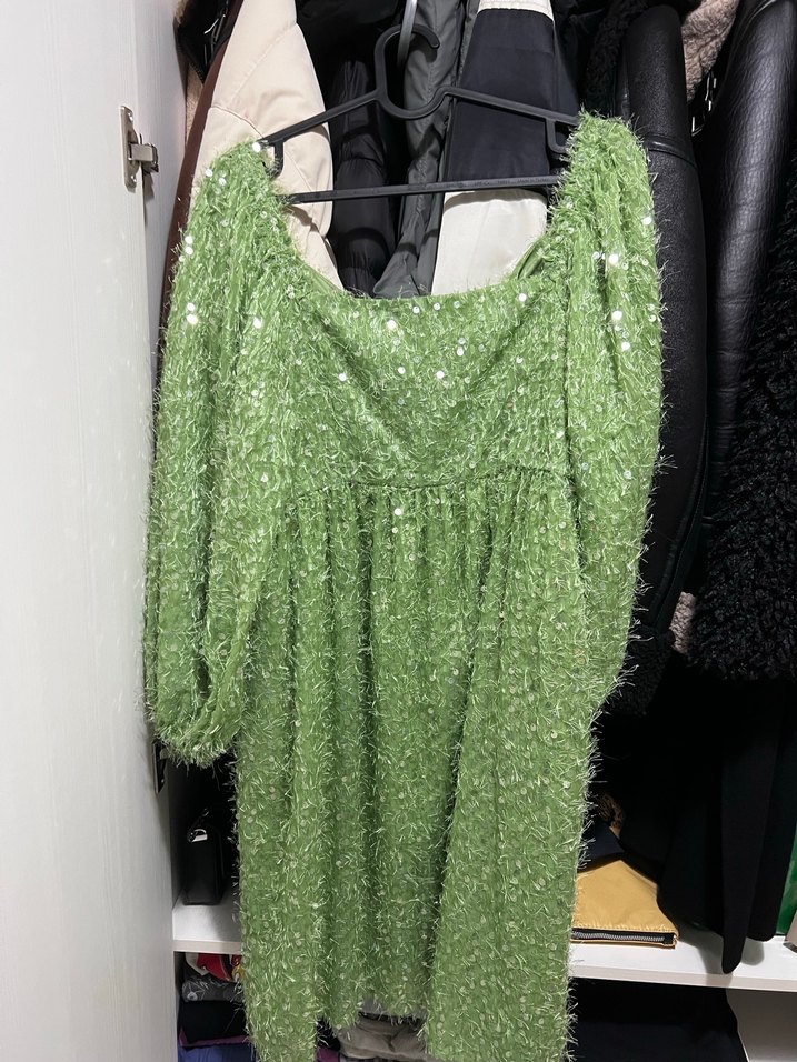 Parlak Yeşil pullu Midi Elbise - Görsel 3