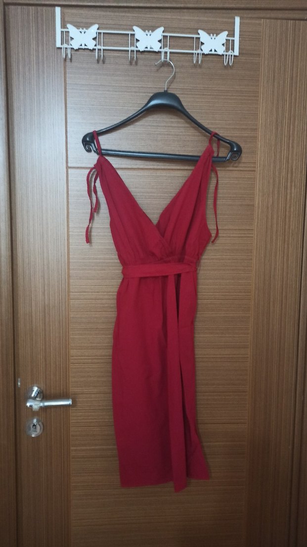 Bordo Askılı Elbise - Görsel 2