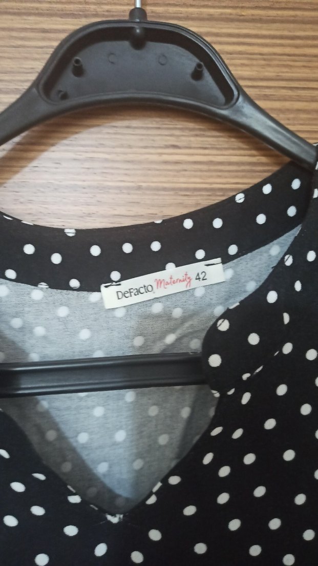 Siyah Puantiyeli Midi Kadın hamile Elbise - Görsel 3