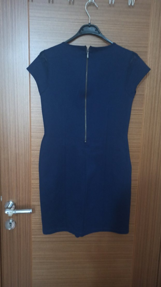 Lacivert V Yakalı Midi Elbise - Görsel 2