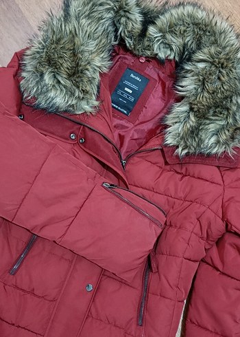 Bordo Kadın Kısa Kışlık Mont Kürklü - Görsel 3