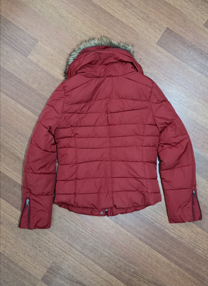 Bordo Kadın Kısa Kışlık Mont Kürklü - Görsel 2