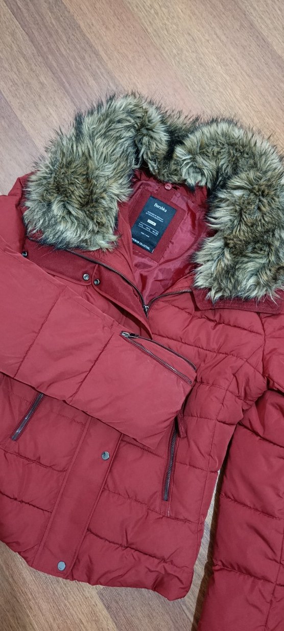 Bordo Kadın Kısa Kışlık Mont Kürklü - Görsel 3