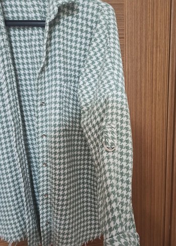 Düğmeli yeşil Kareli Kadın K Gömlek - Görsel 2