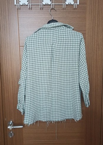 Düğmeli yeşil Kareli Kadın K Gömlek - Görsel 3