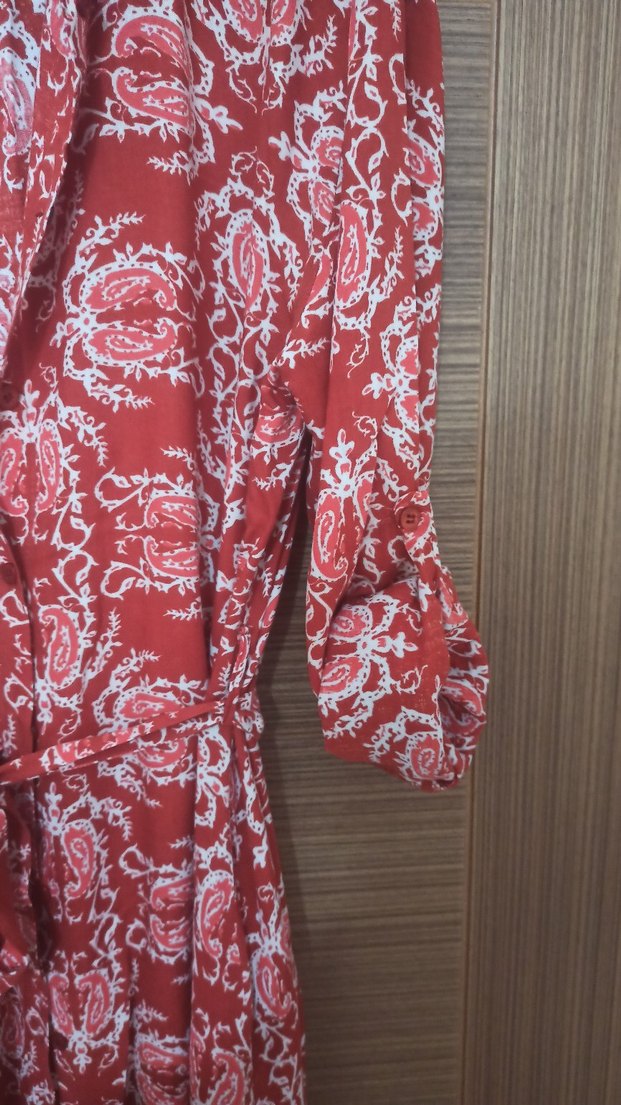 Uzun Kol V Yakalı kemerli gömlek elbise - Görsel 3