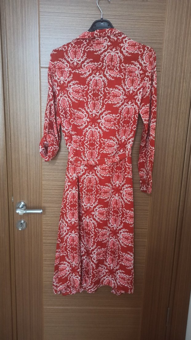 Uzun Kol V Yakalı kemerli gömlek elbise - Görsel 4