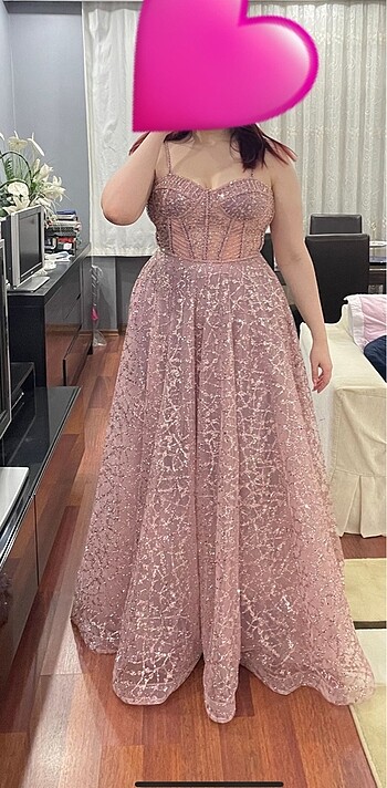 ABİYE NİŞANLIK DÜĞÜNLÜK PEMBE UZUN ELBİSE