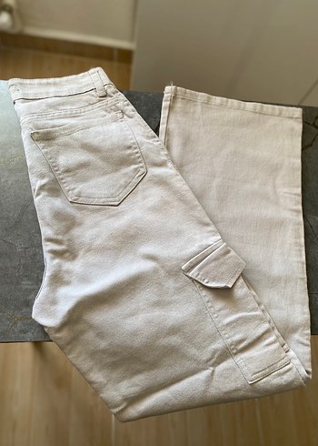 Zara Ekru Kargo Pantolon