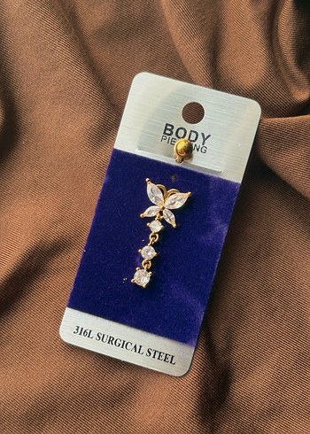 Altın Renkli Parlak Kelebek Piercing - Görsel 2