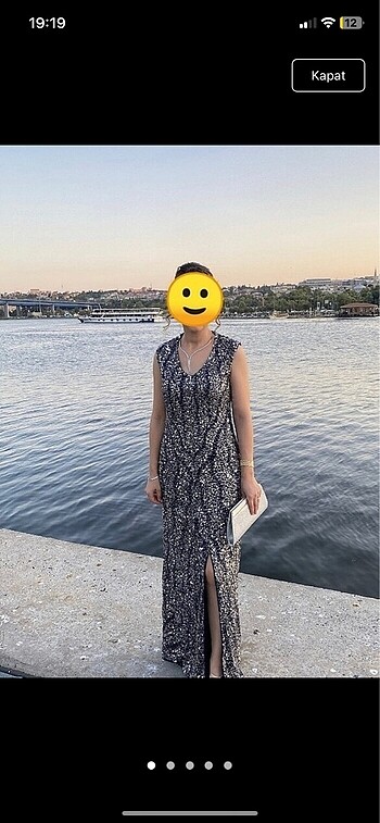 Pul işlemeli uzun abiye Elbise