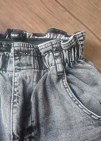 Diğer Yuksek Bel Gri Denim Sort Ambar