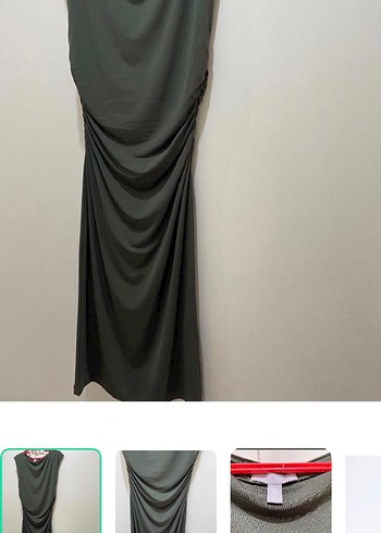 H&M Yesil Haki Drapeli Uzun Elbise