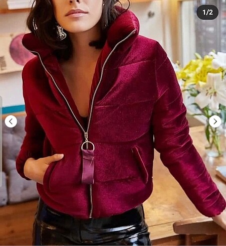 Bordo kadife şişme kısa mont