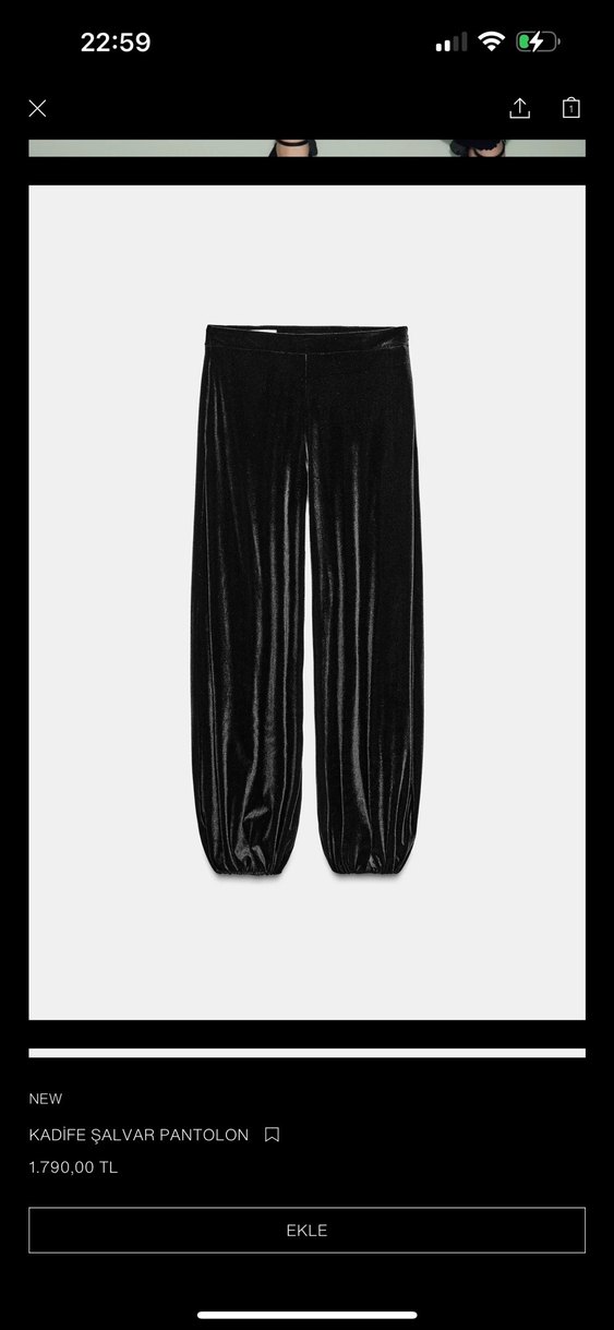 Zara Siyah Kadife Şalvar Pantolon - Görsel 2