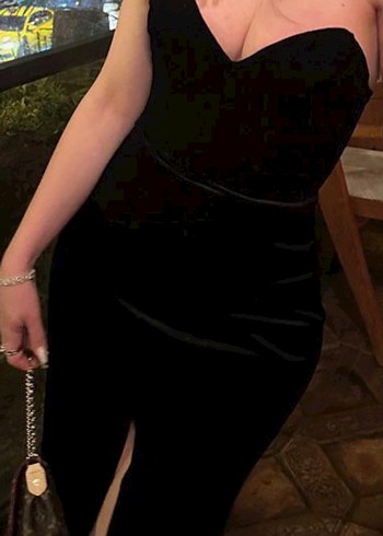 Siyah Straplez Uzun Drapeli Kadın Elbise - Görsel 3