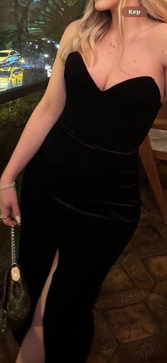 Siyah Straplez Uzun Drapeli Kadın Elbise - Görsel 3