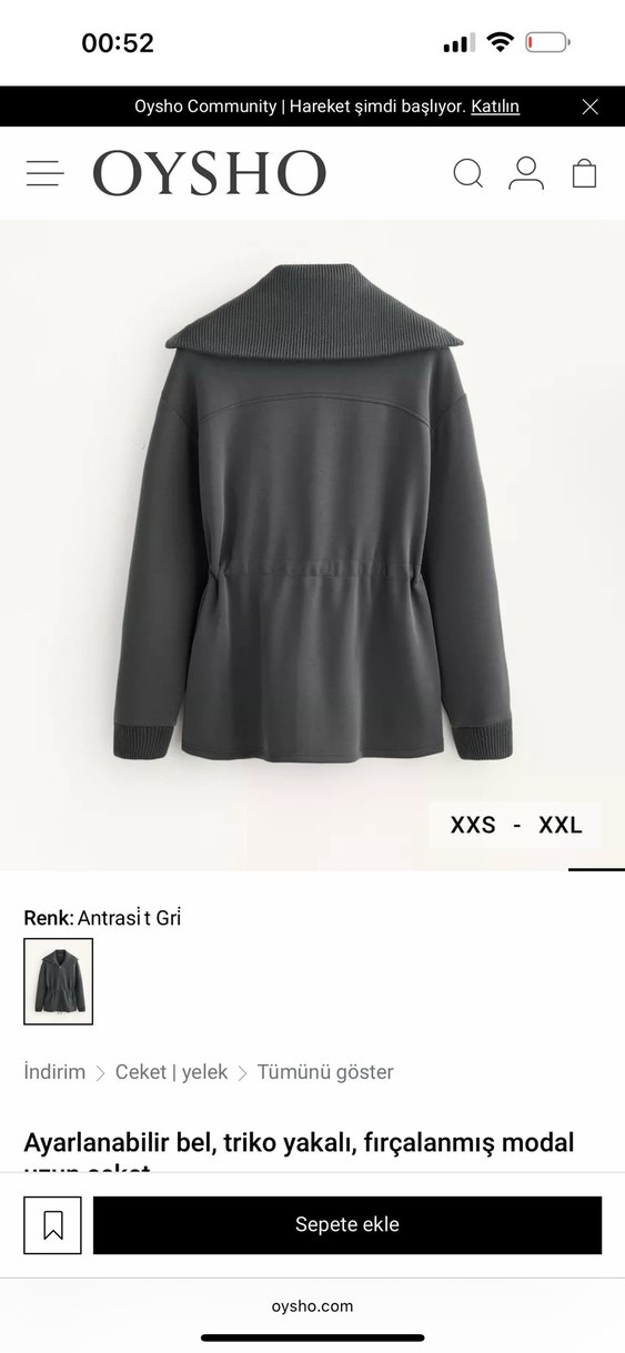 Oysho Antrasit Gri Fermuarlı Kadın Ceket - Görsel 2