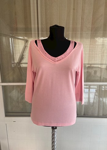 Pembe V Yakalı Triko Bluz