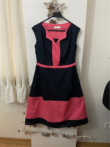 Roman Siyah Pembe Renk Pamuklu Elbise - Görsel 5