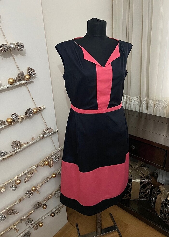 Roman Siyah Pembe Renk Pamuklu Elbise - Görsel 3