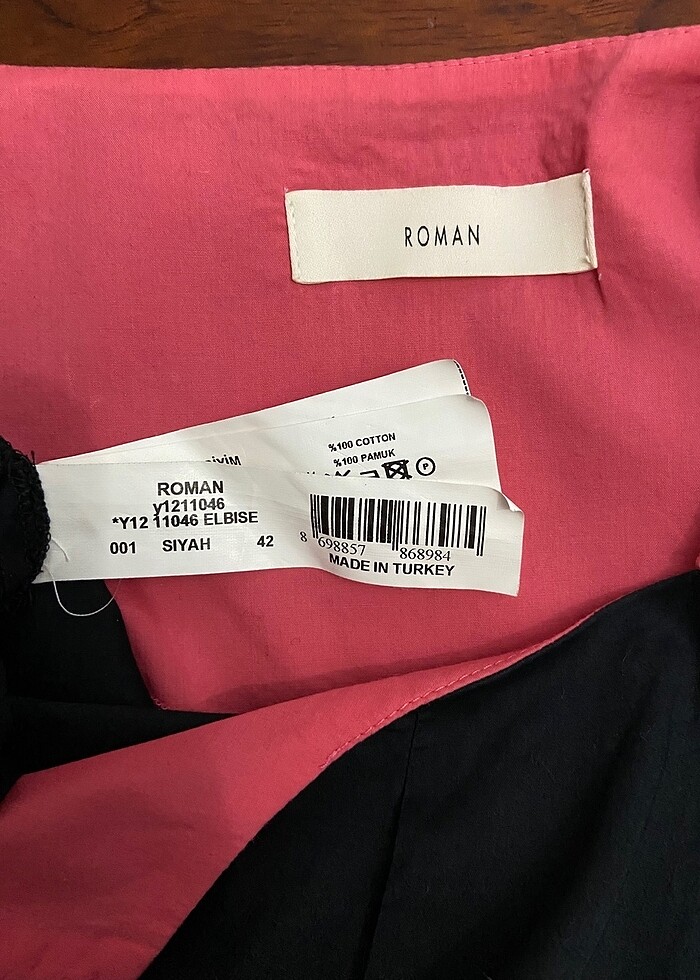 Roman Siyah Pembe Renk Pamuklu Elbise - Görsel 4