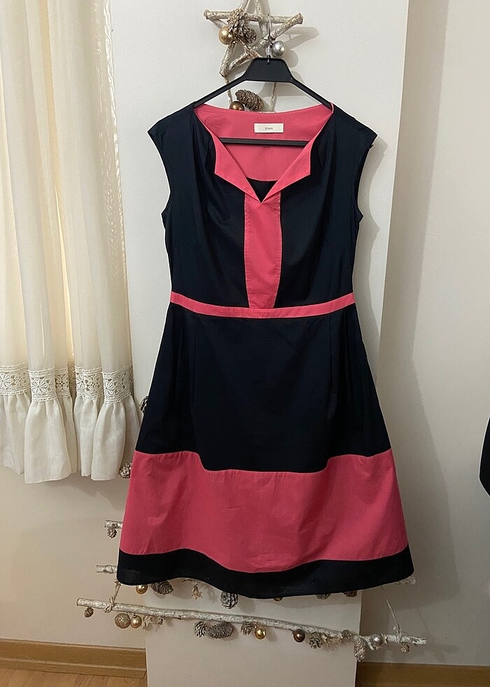 Roman Siyah Pembe Renk Pamuklu Elbise - Görsel 5