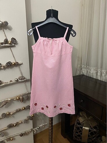 9 Yaş Beden pembe Renk Laura Ashley Çocuk Ekoseli Elbise