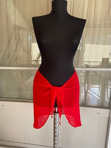 Kırmızı Pareo Plaj Kıyafeti - Görsel 5