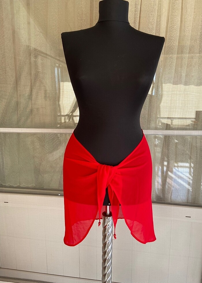 Kırmızı Pareo Plaj Kıyafeti - Görsel 5