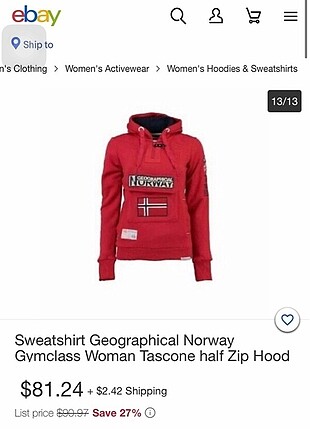 m Beden kırmızı Renk Sweatshirt Geographical Norway Gymclass Woman Tascone half Zip H