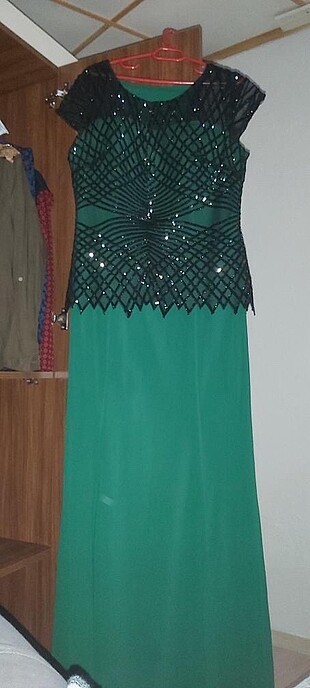 Yeşil abiye elbise 46-52 beden aralığı uyumlu