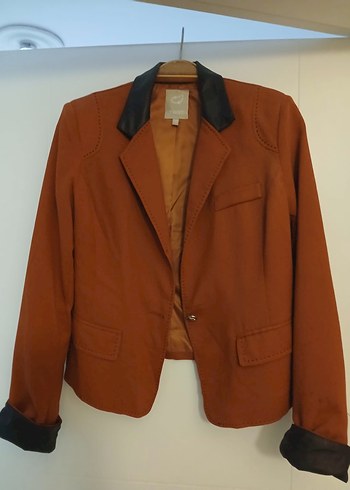 Twist Rustik Kahverengi Deri Detayli Blazer Ceket