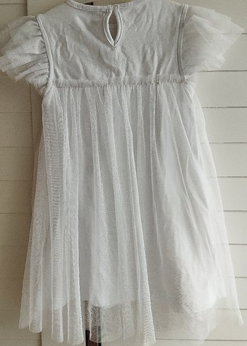 Kız Çocuk Beyaz Keten Fırfırlı Elbise - Görsel 6