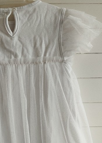 Kız Çocuk Beyaz Keten Fırfırlı Elbise - Görsel 5