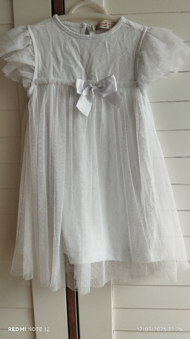 Kız Çocuk Beyaz Keten Fırfırlı Elbise - Görsel 2