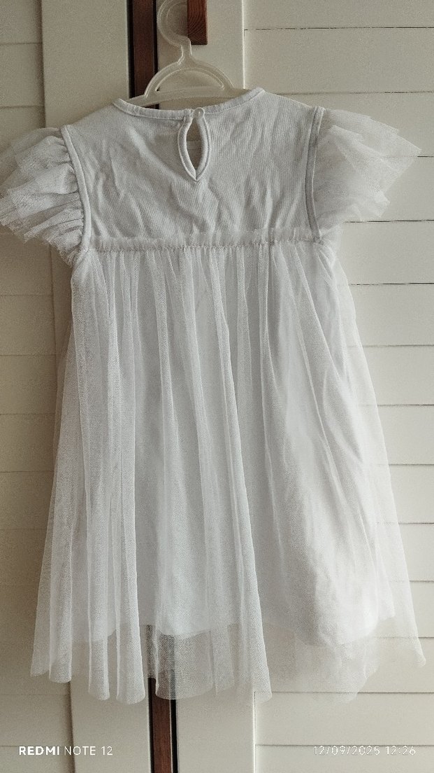 Kız Çocuk Beyaz Keten Fırfırlı Elbise - Görsel 3