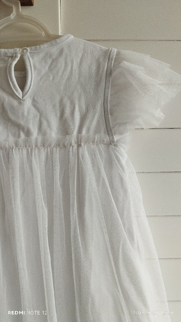 Kız Çocuk Beyaz Keten Fırfırlı Elbise - Görsel 5