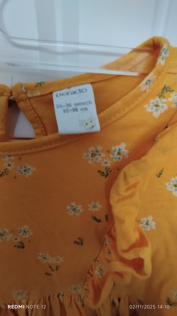 Uzun Kollu Sarı Fırfırlı Kız Elbisesi - Görsel 4