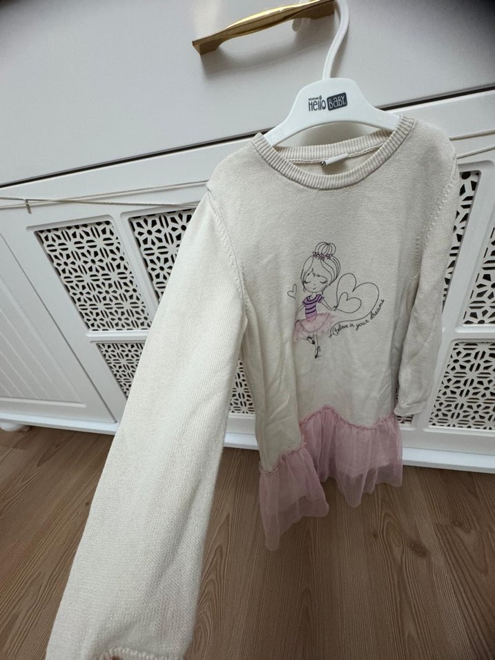 Kız Çocuk Pembe Uzun Kollu Triko Elbise - Görsel 4