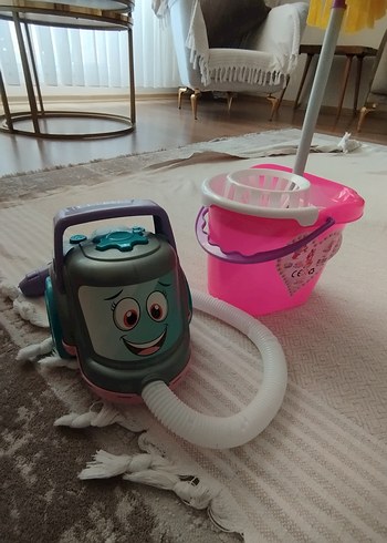 Renkli Pembe Elektrikli Süpürge Oyuncak Seti - Görsel 2