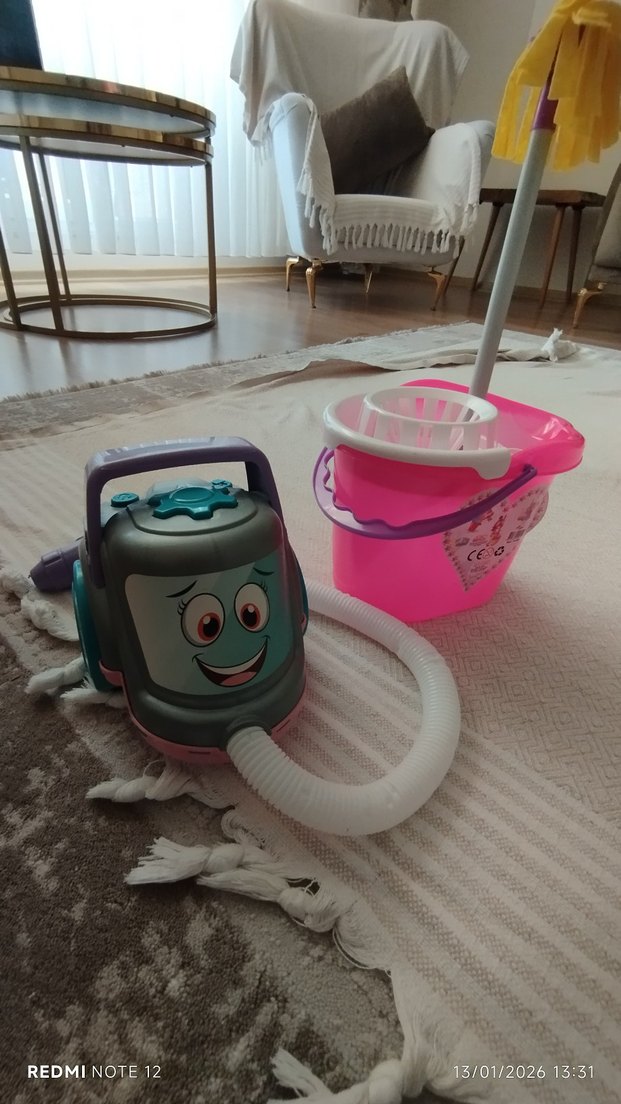 Renkli Pembe Elektrikli Süpürge Oyuncak Seti - Görsel 2