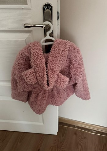 Pembe Kapüşonlu Kız Peluş Mont - Görsel 2