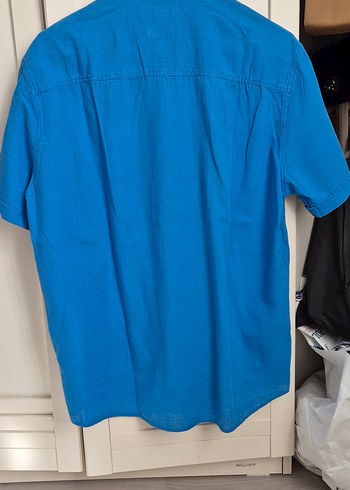 Mavi Keten Erkek Kısa Kollu Gömlek - Görsel 3